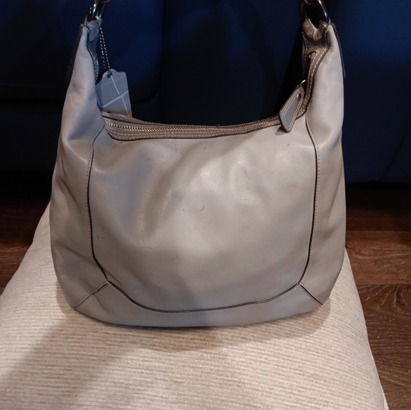 Coach Kristin White Gray Leather Snakeskin Detail Zipper Closure Shoulder Bag - Picture 4 of 9